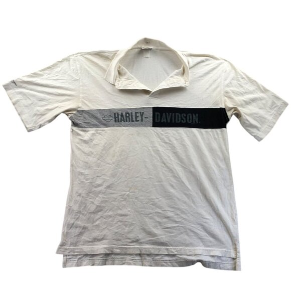 Vintage Harley-Davidson Mens Polo Shirt Medium R.K. Stratman White Short Sleeve - Picture 1 of 16